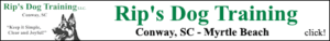 Dog Trainers Myrtle Beach by Rip's Dog Training LLC serving Conway and Myrtle Beach for over 20 years. Puppy training, behaviour modification, balanced approach Rip's 843-504-9756